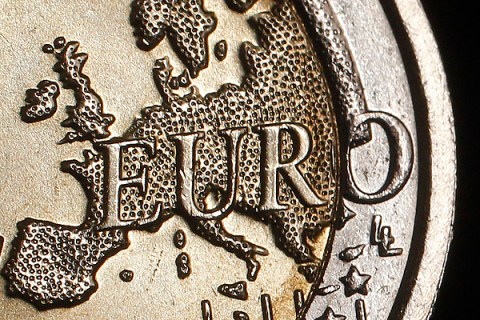 The map of Europe features on the face of a two Euro coin in this photo illustration taken in Rome