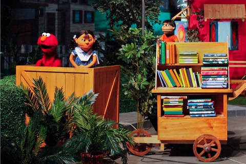 Sesame street characters with locally developed puppet characters perform at Rafi Peer Theatre Workshop in Lahore