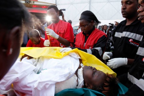 Woman wounded during an attack on churches in Nairobi