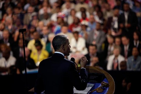 U.S. President Barack Obama speaks at the DNC in Charlotte
