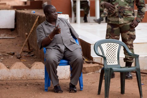 Guinea Bissau's army chief of staff Antonio Indjai sits after a news conference at military headquarters in the capital Bissau