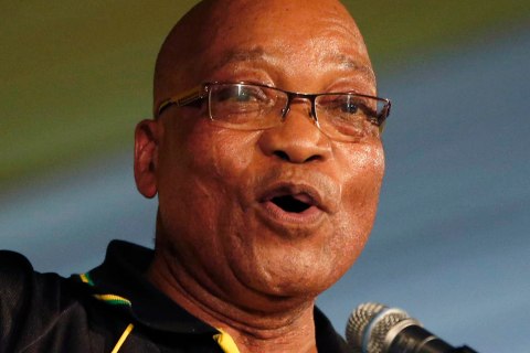 South Africa's President Zuma celebrates his re-election as Party President at the National Conference of the ruling African National Congress in Bloemfontein