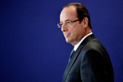 French President  Francois Hollande attends a press conference at the EU Headquarters in Brussels, Feb. 8, 2013.