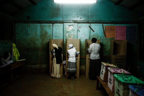 The last voters at a polling station in the Kibera slum, Nairobi, Kenya, on March 4, 2013. 