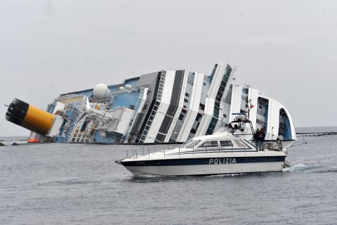 The Costa Concordia cruise ship, seen off the coast of Giglio Island, Italy on Jan. 31, 2012.