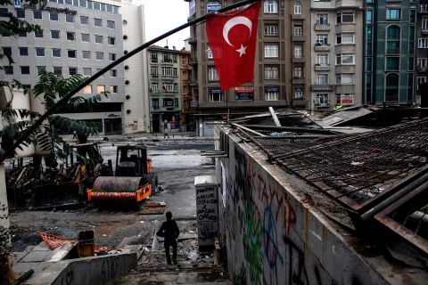 Near Taksim's Gezi Park in Istanbul, on June 12, 2013, hours after riot police invaded the square.