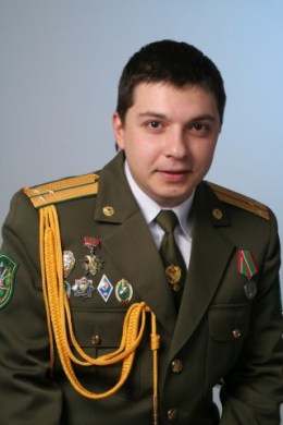 Undated photograph of Alexander Barankov, posing for a portrait in his military uniform in Minsk, Belarus.