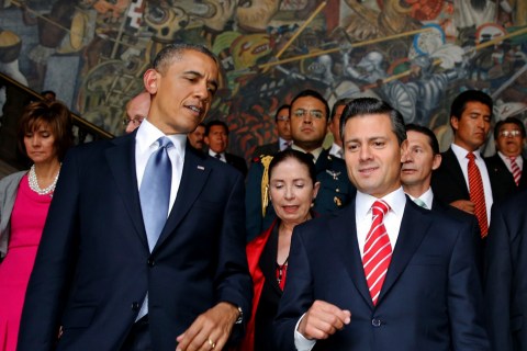 From left: U.S. President Barack Obama and Mexican President Enrique Pena Nieto at the National Palace in Mexico City, on May 2, 2013.