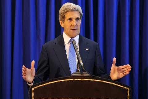 U.S. Secretary of State John Kerry speaks during a press conference at Queen Alia International Airport on Friday,  July 19, 2013. 