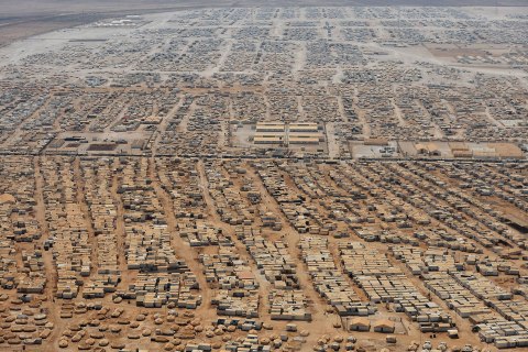 Aerial view of the Zaatari refugee camp, Jordan, July 18, 2013.
