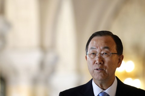 Secretary General of the United Nations Ban Ki-moon visits the Peace Palace in The Hague, The Netherlands, on Aug. 2013, on the day of the celebration of the building's 100th anniversary.