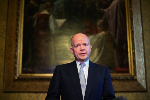 British Foreign Secretary William Hague addresses the media in the Foreign and Commonwealth Office in London, on Sept. 16, 2013.