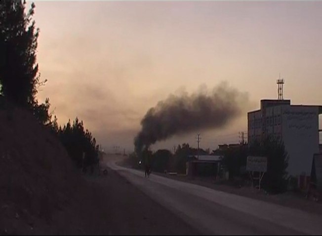 Video image shows smoke rising near the U.S. Consulate after an attack, in Herat