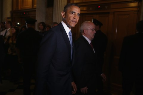 U.S. President Barack Obama leaves after meeting with Senate Republicans at the U.S. Capitol in Washington, D.C., on Sept. 10, 2013.