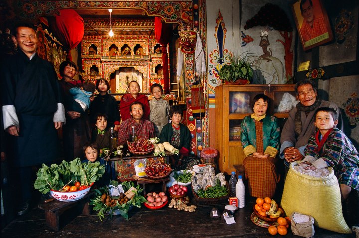 Bhutan: The Namgay family of Shingkhey Village.  Food expenditure for one week: 224.93 ngultrum or $5.03. Family recipe: Mushroom, cheese and pork.