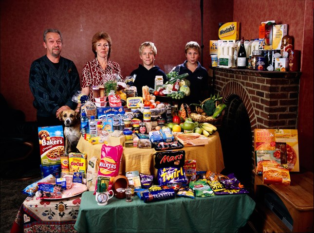 Great Britain: The Bainton family of Cllingbourne Ducis.  Food expenditure for one week: 155.54 British Pounds or $253.15. Favorite foods: avocado, mayonnaise sandwich, prawn cocktail, chocolate fudge cake with cream.