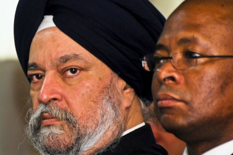 U.N. Security Council member Ambassador Hardeep Singh Puri of India listens during a news conference in Port-au-Prince
