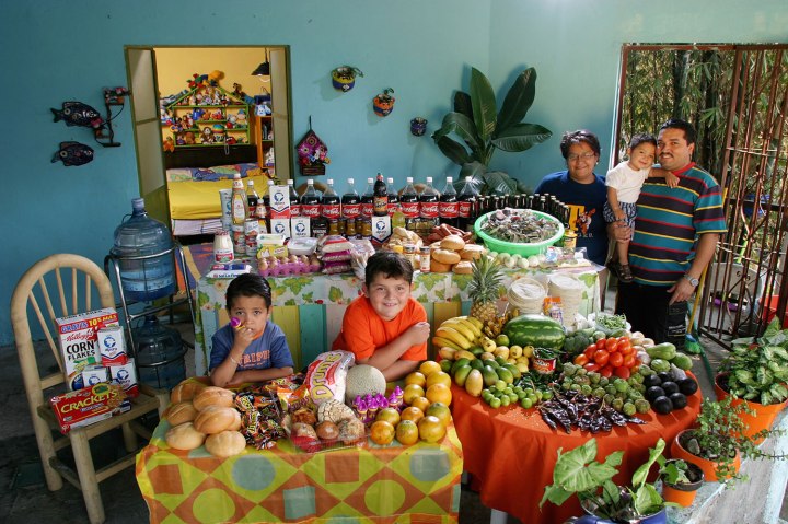 Mexico: The Casales family of Cuernavaca.  Food expenditure for one week: 1,862.78 Mexican Pesos or $189.09. Favorite foods: pizza, crab, pasta, chicken.