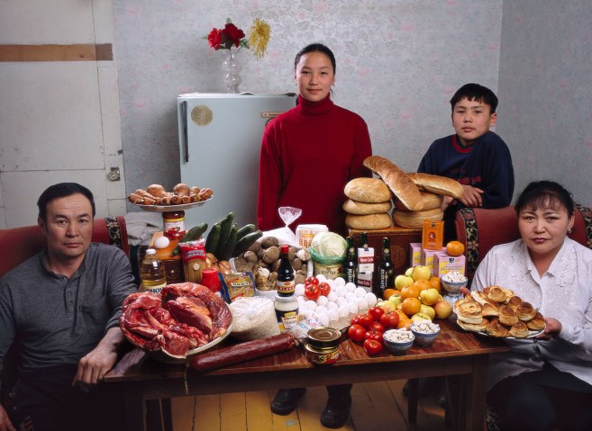 Mongolia: The Batsuuri family of Ulaanbaatar.  Food expenditure for one week: 41,985.85 togrogs or $40.02. Family recipe: Mutton dumplings.