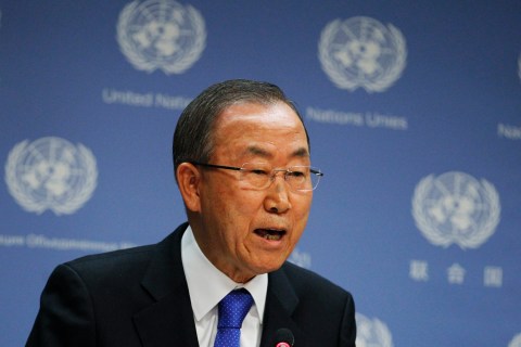 United Nations Secretary-General Ban speaks during a news conference in New York