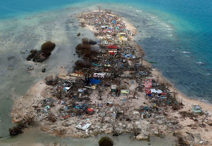 An aerial view of a coastal town, devastated by super Typhoon Haiyan, in Samar province in central Philippines