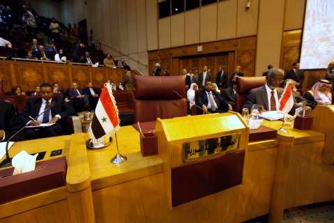 The seat of the Syrian government delegation remains empty during the Arab foreign ministers' meeting in Cairo