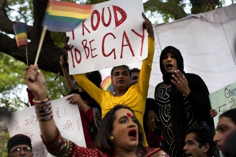 LGBT activists protest against India's Supreme Court decision in Delhi, on Dec. 11, 2013.
