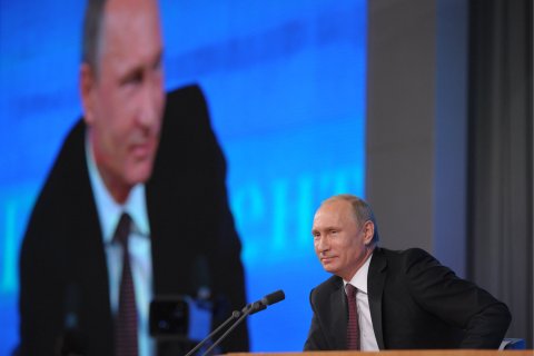 Russia's president Vladimir Putin at his annual press conference at Moscow's World Trade Centre, on Dec. 19, 2013.
