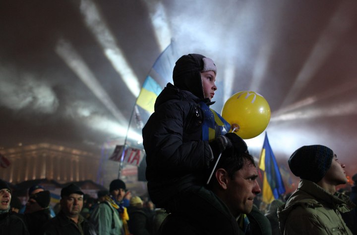 A child in Independence square in Kiev, on Dec. 31, 2013.