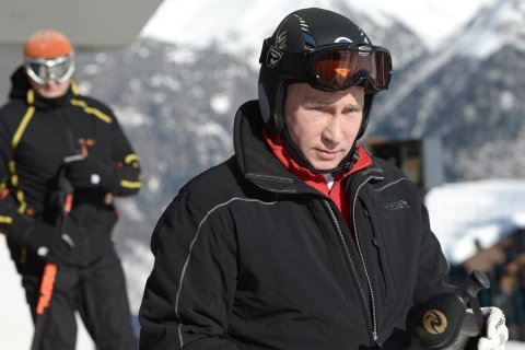 Russian President Vladimir Putin visits the "Laura" cross country ski and biathlon centre in the resort of Krasnaya Polyana near Sochi Jan. 3, 2014.