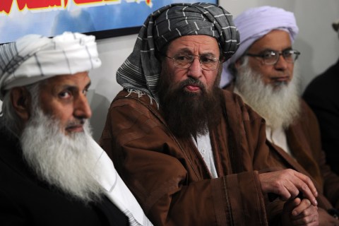 Members of a committee from Tehreek-e-Taliban Pakistan (TTP),  set up to hold talks with the government of Pakistan, speak with media representatives in Islamabad on Feb. 4