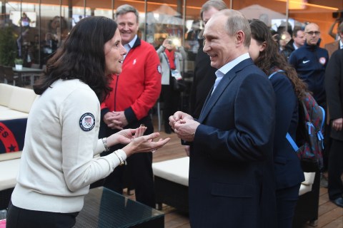 Vladimir Putin Visits USA House in the Olympic Village