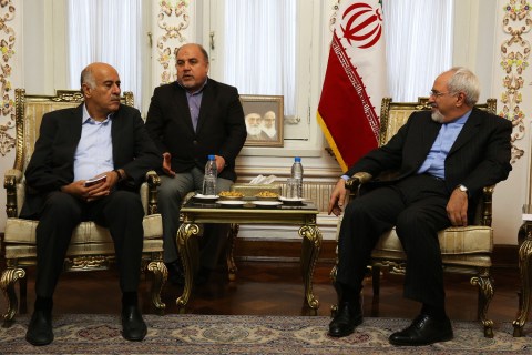  Iranian Foreign Minister Mohammad Javad Zarif, right, meets with with Palestinian Fatah member, Jibril Rajoub, left, in Tehran on Jan. 28, 2014.  